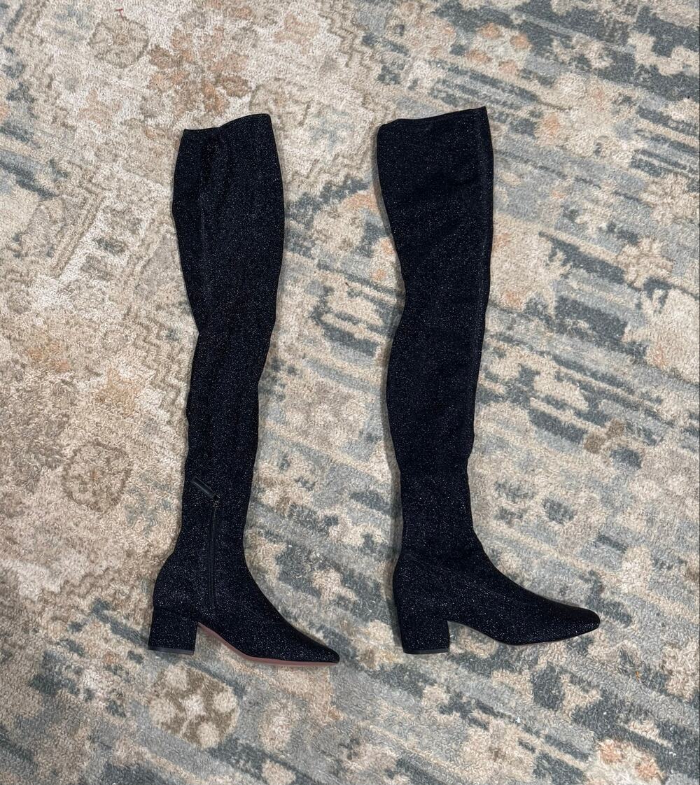 Kate Spade London Black Lurex Glitter Thigh High Sock Boots